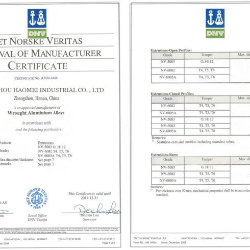 ceritificado de aluminio